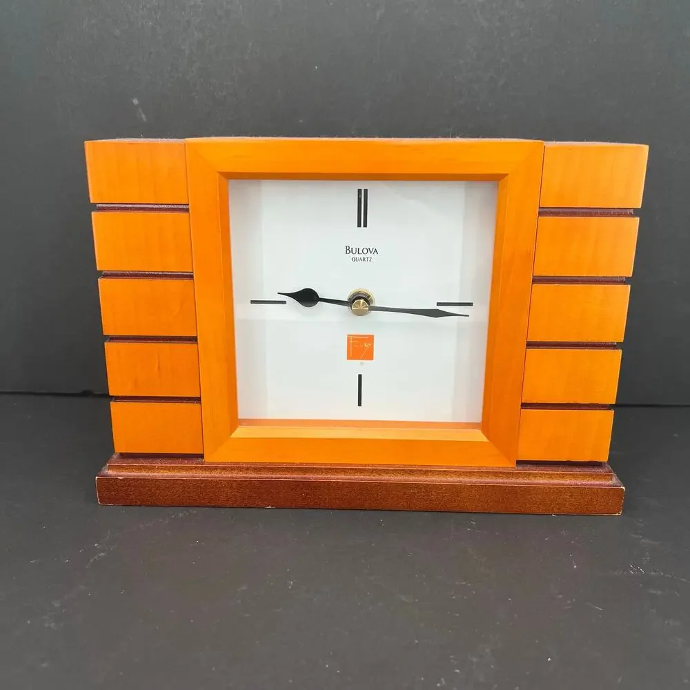 Bulova Usonian II Mantel Clock, Frank Lloyd Wright Collection Wood Quartz Mvmt